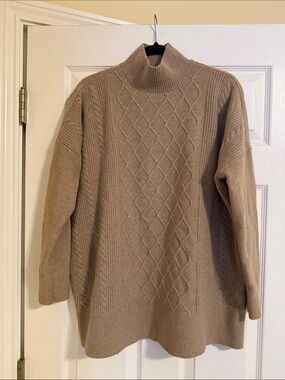 Women’s Cable Knit Mock Neck Sweater - Taupe